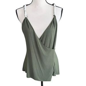 Patty Tank Top Split Back Olive Green Rope Straps Womens M